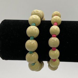 Blonde Wooden Bead Stretch Bracelets x2